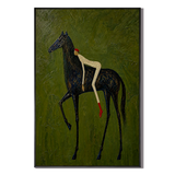 "Midnight Wanderer" – Folk-Surrealist Black Horse Olive Impasto Oil Painting