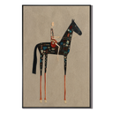 "Mosaic Stride" – Folk-Surrealist Elongated Horse Beige Impasto Oil Painting