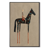 "Mosaic Stride" – Folk-Surrealist Elongated Horse Beige Impasto Oil Painting