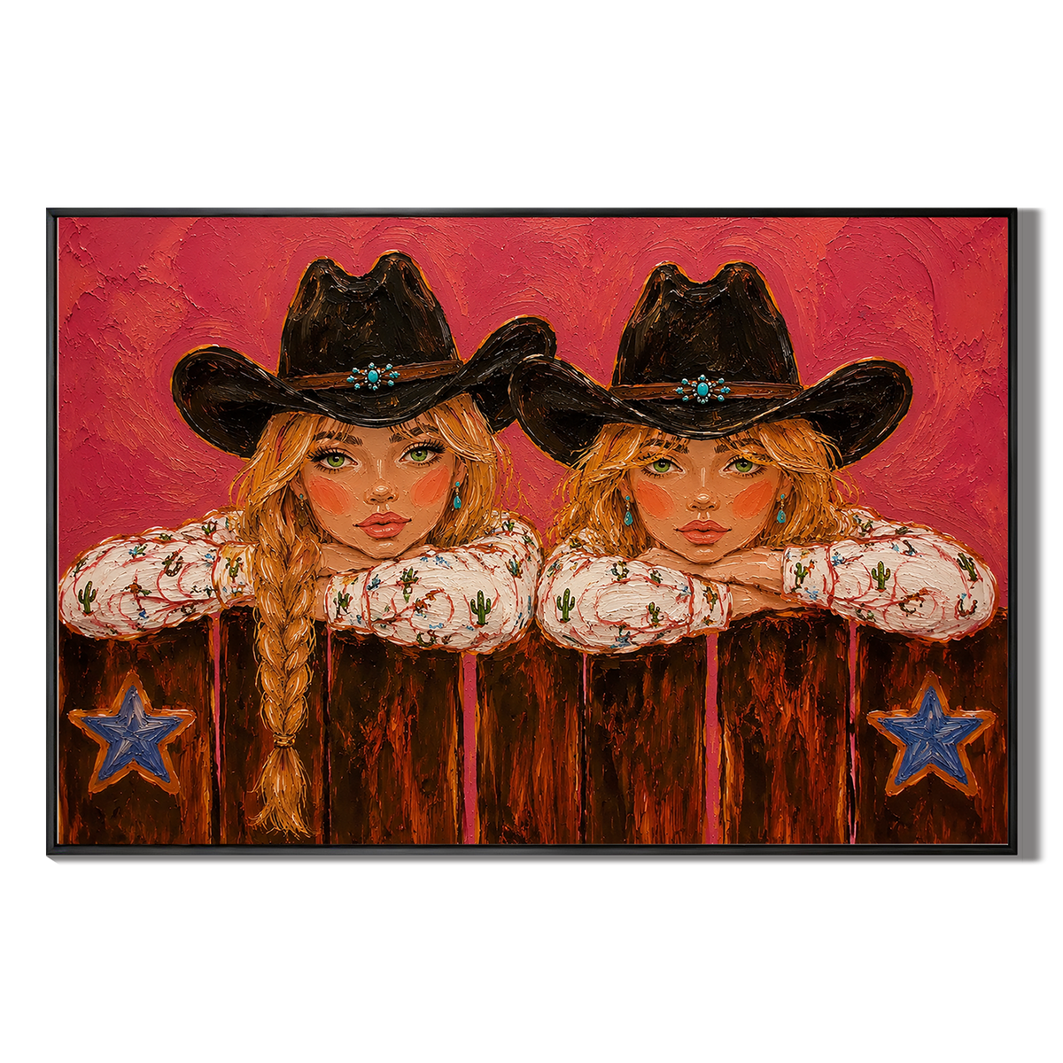 "Desert Duo" – Textured Hot Pink Cowgirl Duo Impasto Oil Painting
