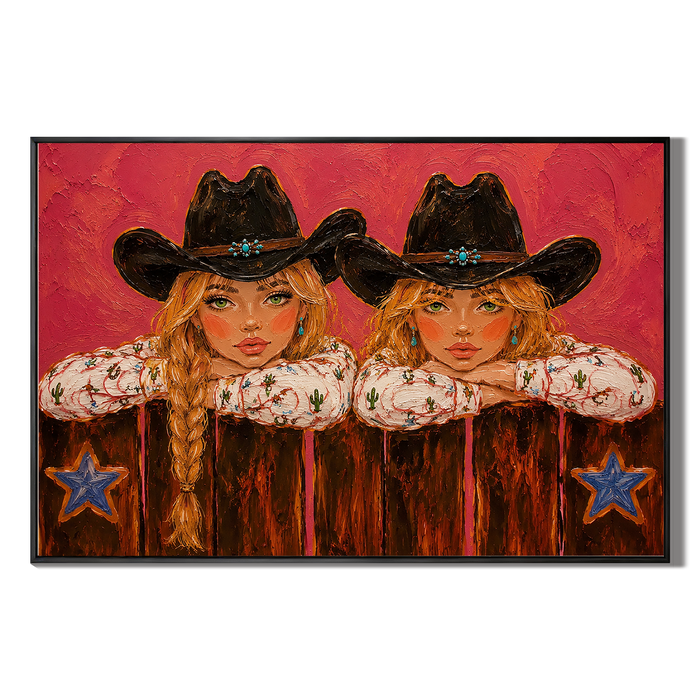 "Desert Duo" – Textured Hot Pink Cowgirl Duo Impasto Oil Painting