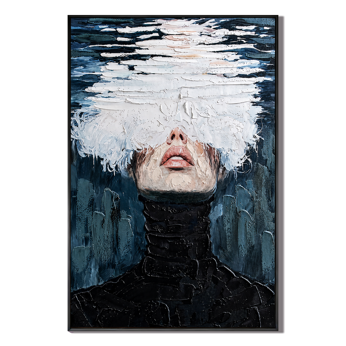 "Veiled Solitude" – Modern Impasto Monochrome Figurative Oil Painting
