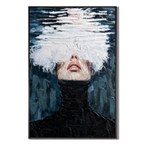 "Veiled Solitude" – Modern Impasto Monochrome Figurative Oil Painting