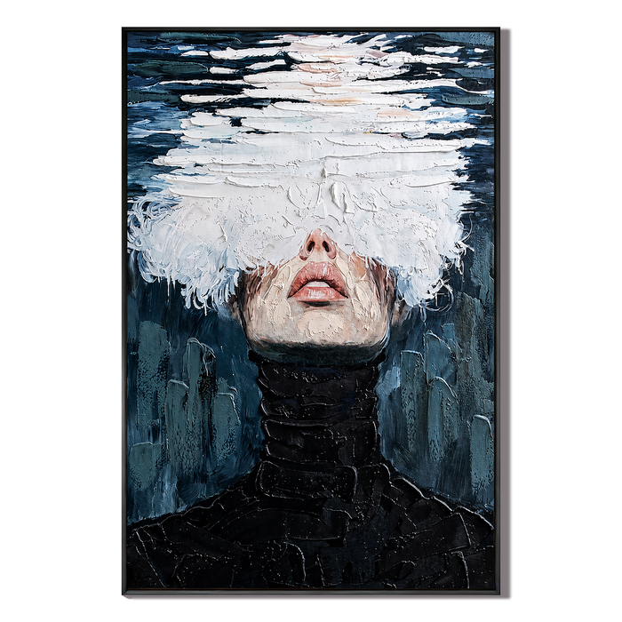 "Veiled Solitude" – Modern Impasto Monochrome Figurative Oil Painting