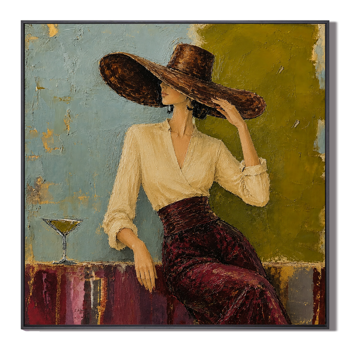 "Twilight Martini" – Vintage Chic Figurative Palette Knife Oil Painting