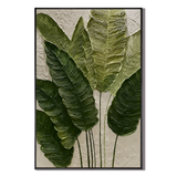 "Verdant Echoes" – Modern Tropical Green Leaf Textured Acrylic Painting