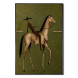 "The Quiet Wanderer" – Textured Modern Olive Green Equestrian Oil Painting