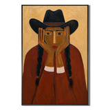 "The Prairie Reverie" – Textured Terracotta Modern Cowgirl Portrait Oil Painting