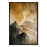 "Golden Summit Echoes" – Wabi-Sabi Warm Gold & Charcoal Abstract Mountain Oil Painting