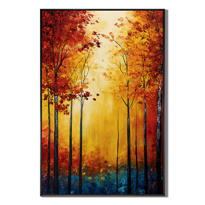 "Ablaze in Autumn" – Palette Knife Expressionistic Forest Landscape Oil Painting