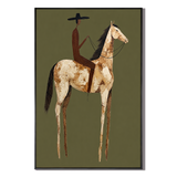 "Desert Solitude" – Elongated Western Rider Textured Olive Canvas Art