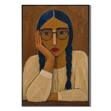 "The Quiet Thinker" – Textured Modern Blue & Earth Tone Portrait Oil Painting