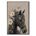 "Eternal Tenderness" – Textural High-Relief Black Horse with Peony Wreath