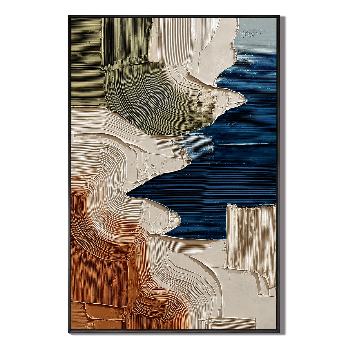 "Tidal Terrains" – Blue Terracotta Textured Abstract Painting