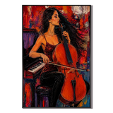 "Melody of the Heart" – Fire & Scarlet Heavy Impasto Cello Player Painting
