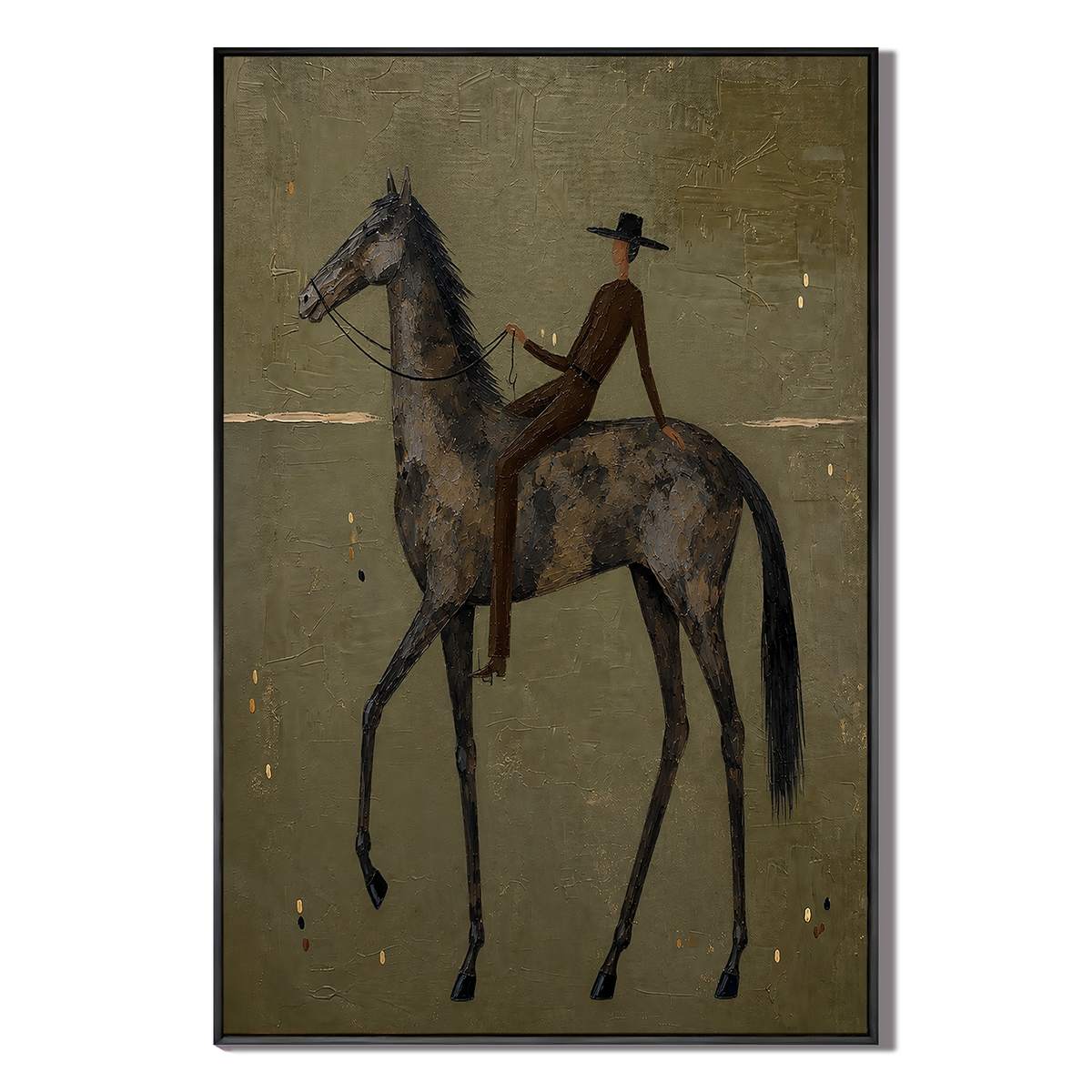 "Midnight Trot" – Minimalist Elongated Equestrian Oil Painting on Canvas