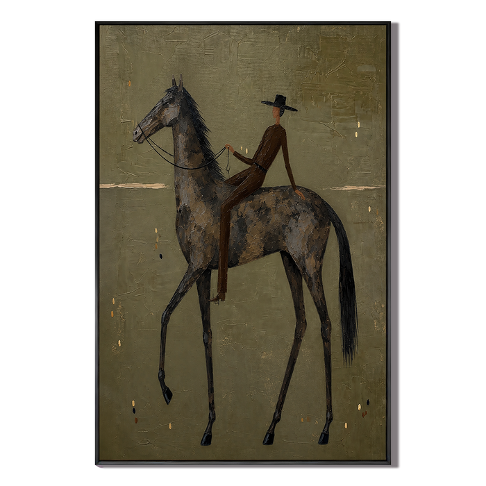 "Midnight Trot" – Minimalist Elongated Equestrian Oil Painting on Canvas