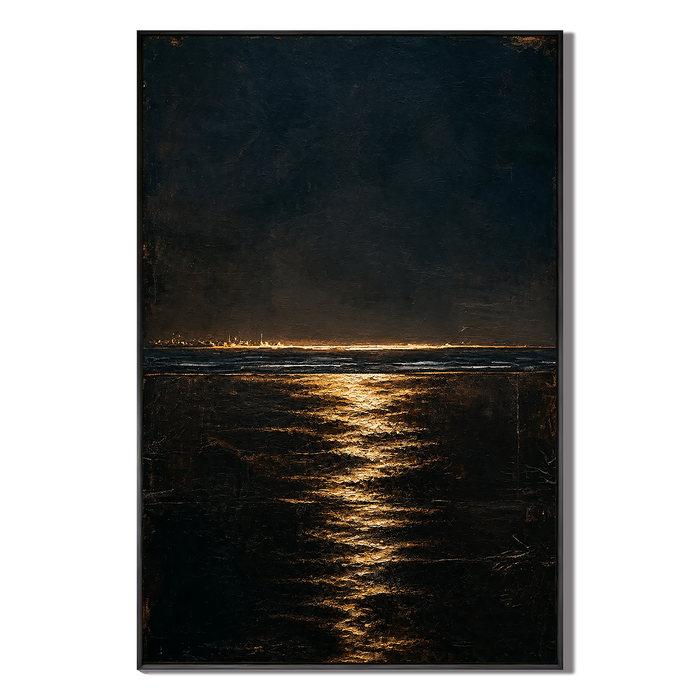 "Luminous Abyss" – Textured Midnight Seascape Gold Black Oil Painting
