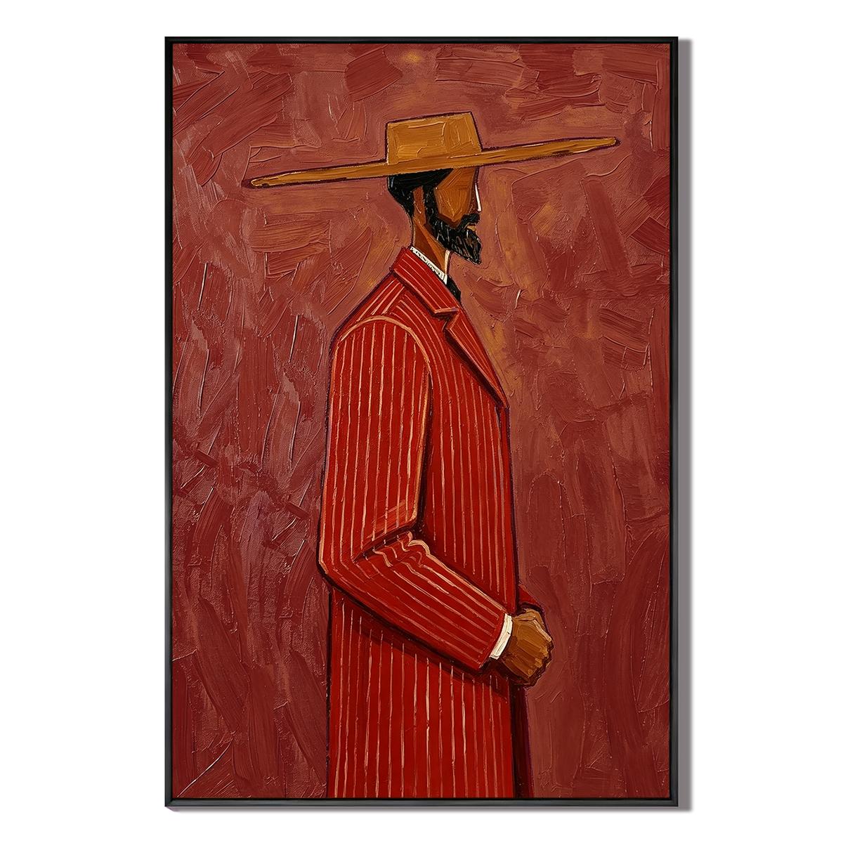 "The Bespoke Gentleman" – Textured Crimson Red Figurative Modern Oil Painting