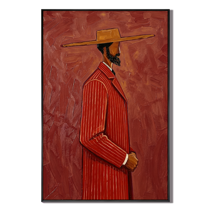 "The Bespoke Gentleman" – Textured Crimson Red Figurative Modern Oil Painting