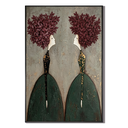 "Botanical Reflection" – Modern Textured Green and Maroon Leaf Woman Figural Oil Painting