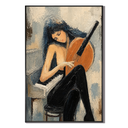 "Lyrical Solitude" – Figurative Musician Slate Blue Impasto Oil Painting