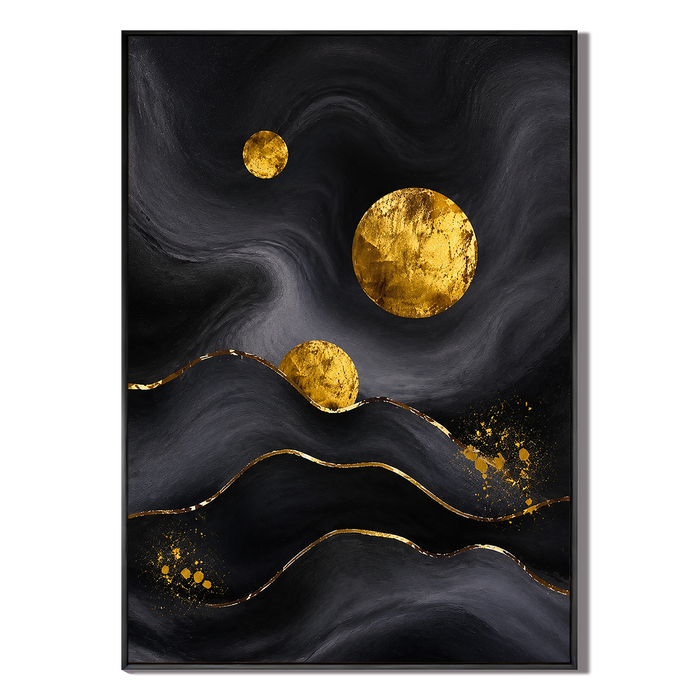 "Celestial Dunes" – Modern Luxe Black and Gold Foil Abstract Acrylic Painting