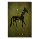 "The Mosaic Cavalier" – Whimsical Olive Green Equestrian Modern Oil Painting