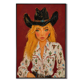 "Desert Siren" – Modern Western Cowgirl Crimson Impasto Oil Painting