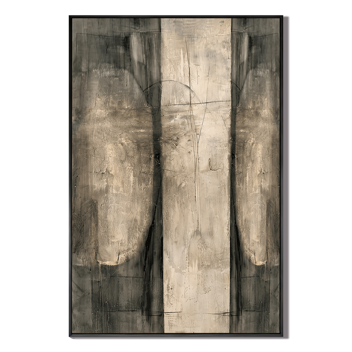 "Monolithic Echo" – Wabi-Sabi Textured Taupe Grey Abstract Oil Painting