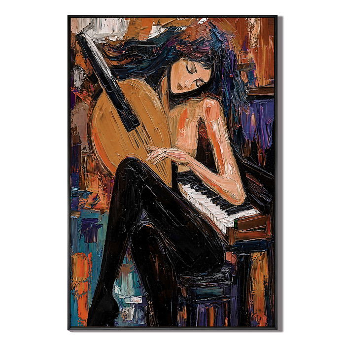 "Midnight Sonata" – Modern Figurative Musician Amber Impasto Oil Painting