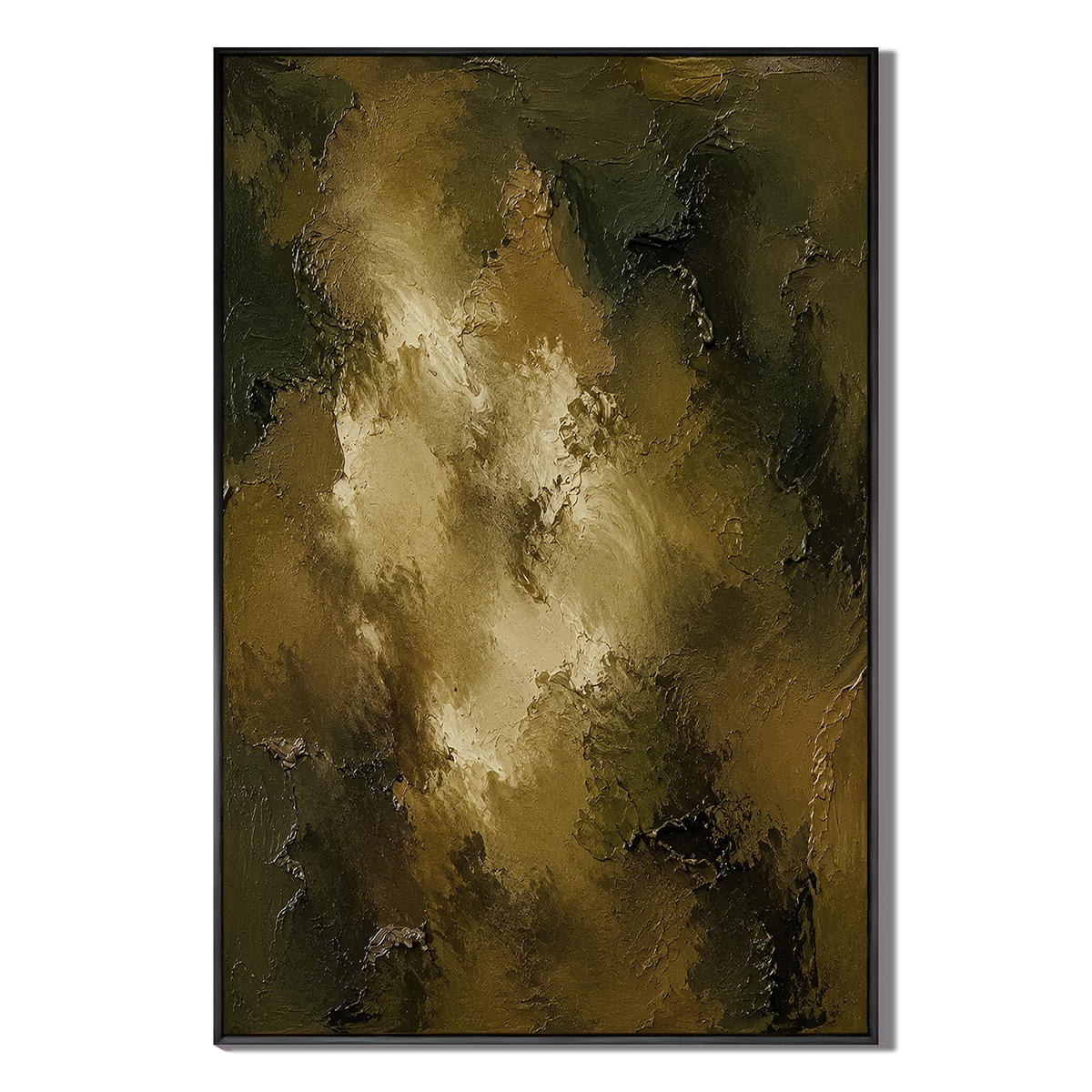"Verdant Luminescence" – Wabi-Sabi Olive Green Bronze Impasto Oil Painting