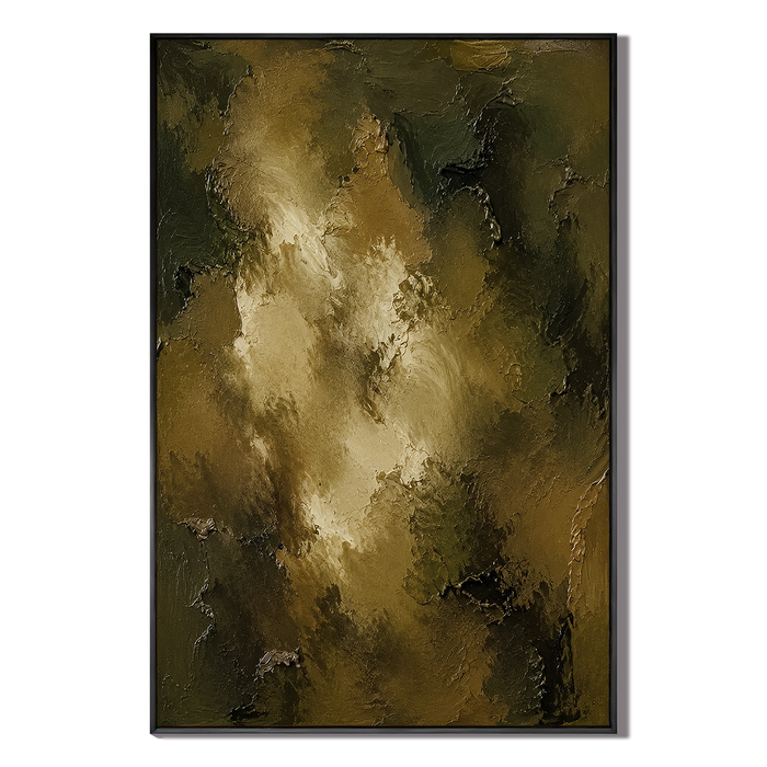 "Verdant Luminescence" – Wabi-Sabi Olive Green Bronze Impasto Oil Painting