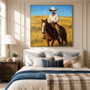 "Prairie Rider" – Western Cowboy Horse Oil Painting in Golden Grassland