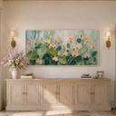 “Lotus Garden Serenade” – Soft Green Floral Impasto Oil Painting