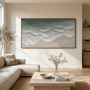 “Tidal Whisper” – Sage Green Coastal Wave Impasto Oil Painting