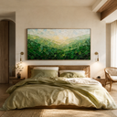 “Valley of Morning Light” – Green Mosaic Landscape Impasto Oil Painting