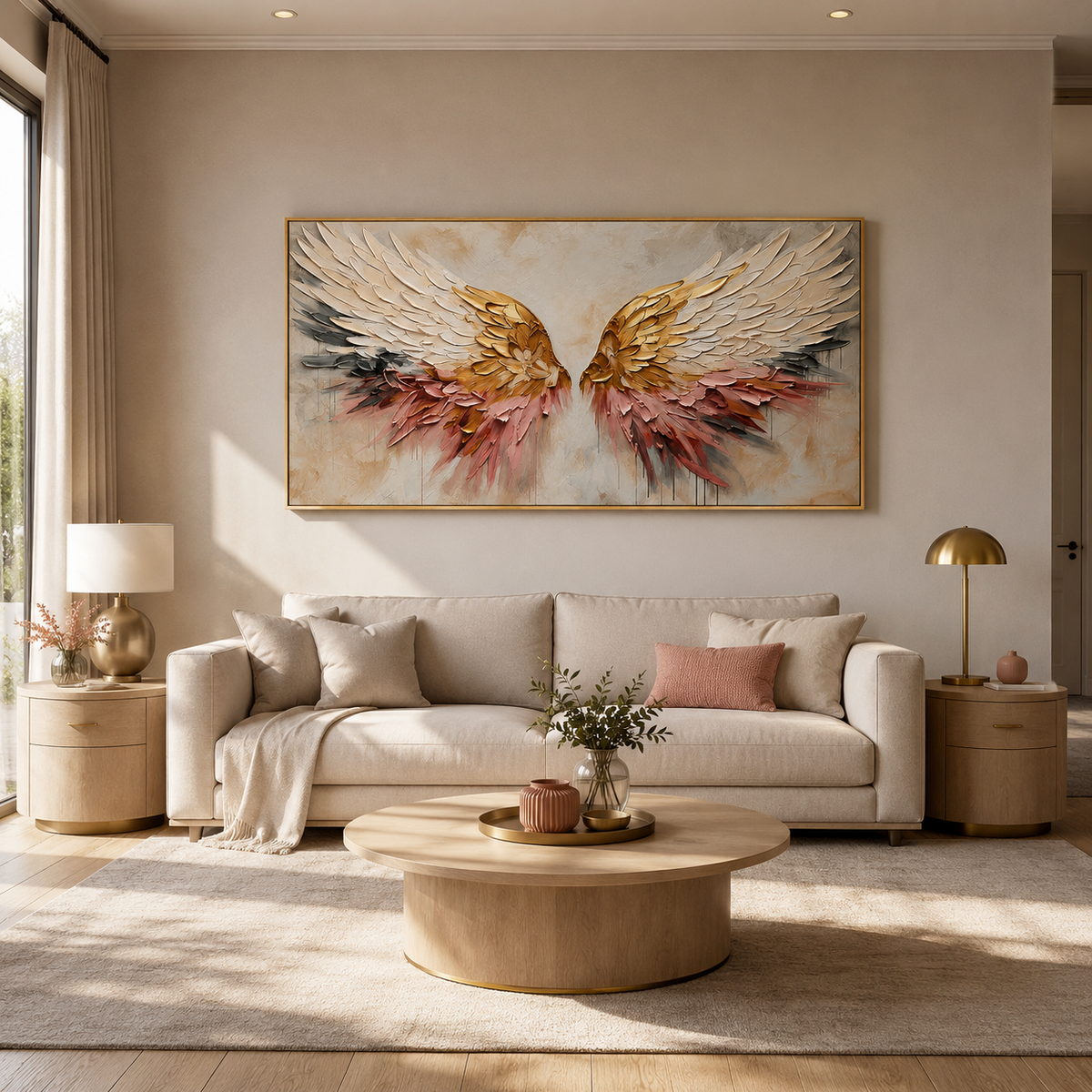“Wings of Grace” – Gold White Angel Wings Impasto Oil Painting