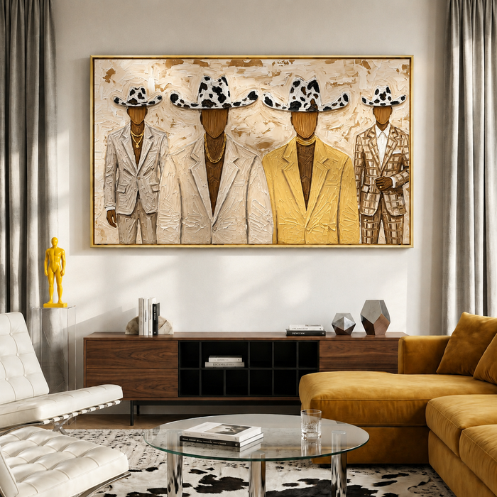 “The Gilded Ranchmen” – Western Cowboy Suit Impasto Oil Painting