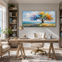 “Seasons in Bloom” – Colorful Tree Landscape Oil Painting