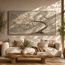"Windswept Serenity" – Wabi-Sabi Neutral Textured Tree Oil Painting