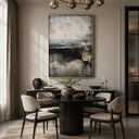 "Tectonic Reverie" – Wabi-Sabi Weathered Charcoal Grey Abstract Oil Painting