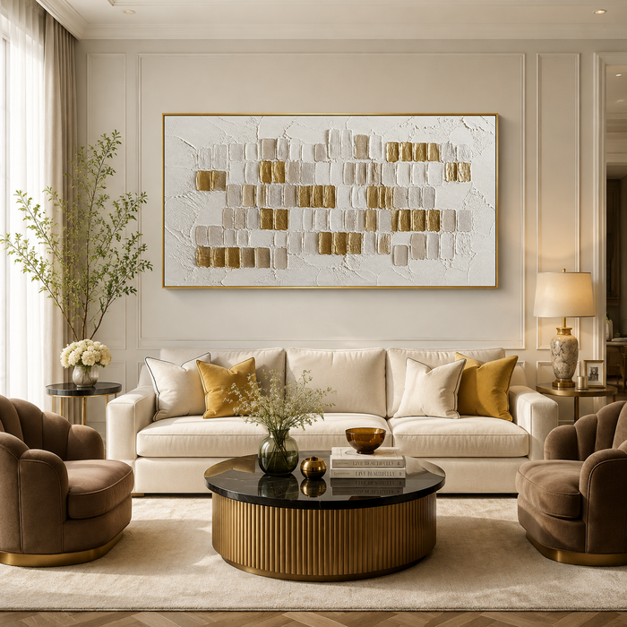 "Radiant Stillness" – Wabi-Sabi Cream and Gold Textured Abstract Acrylic Painting