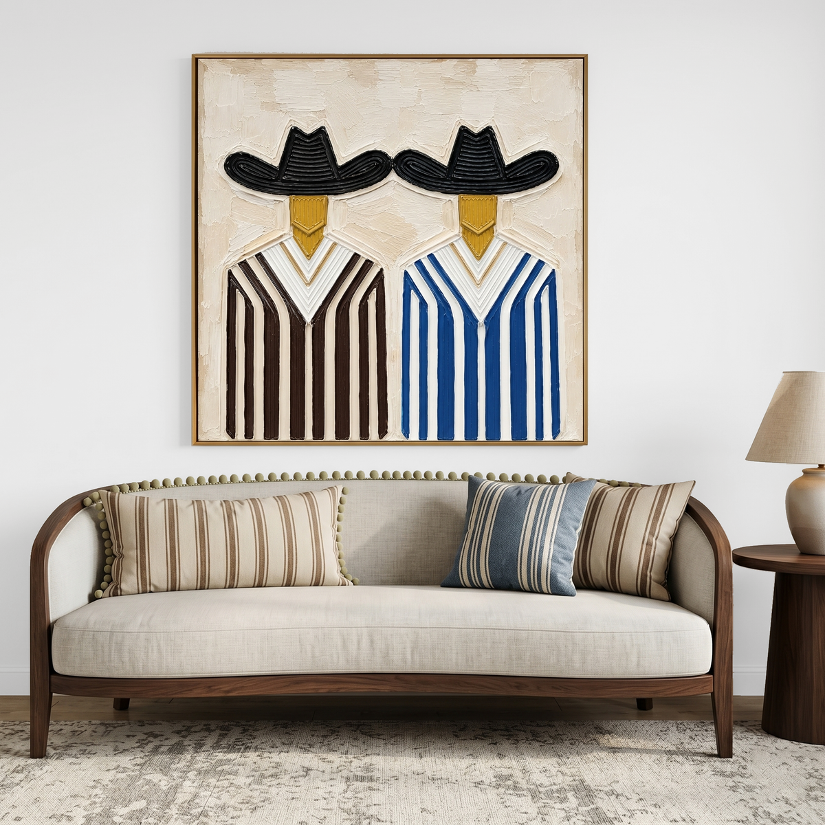 “Western Companions” – Vintage Cowboy Duo Textured Oil Painting