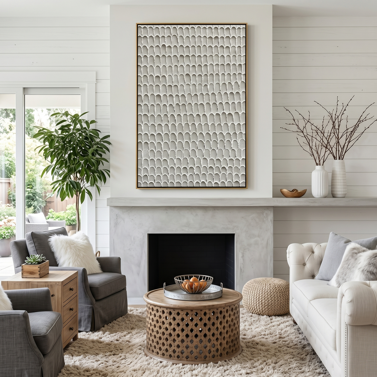 "Serene Scales" – Wabi Sabi White Textured Pattern Painting