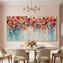“Petals of Celebration” – Colorful Impasto Floral Panoramic Hand-Painted Canvas Art