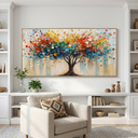 “Tree of Radiant Joy” – Colorful Abstract Tree Panoramic Hand-Painted Canvas Art