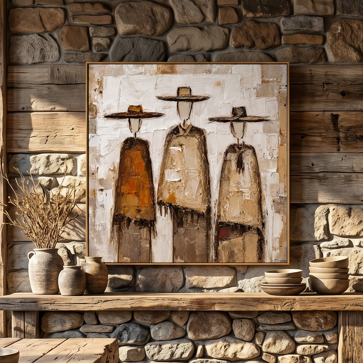"Desert Brotherhood" – Western Cowboy Textured Oil Painting