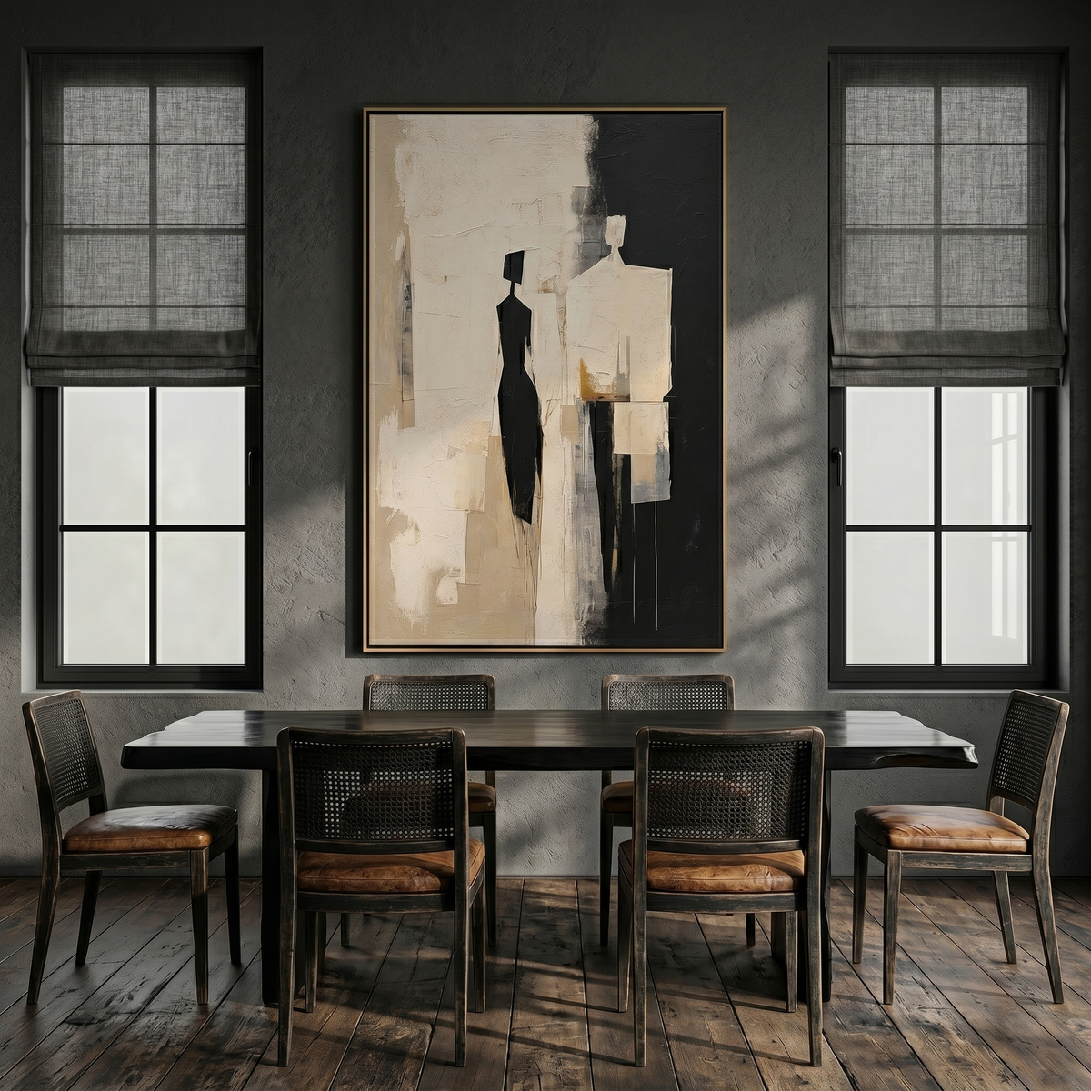 "Silent Companions" – Black White Abstract Figure Textured Painting