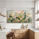 “Garden in the Morning Mist” – Soft Green Floral Panoramic Hand-Painted Canvas Art